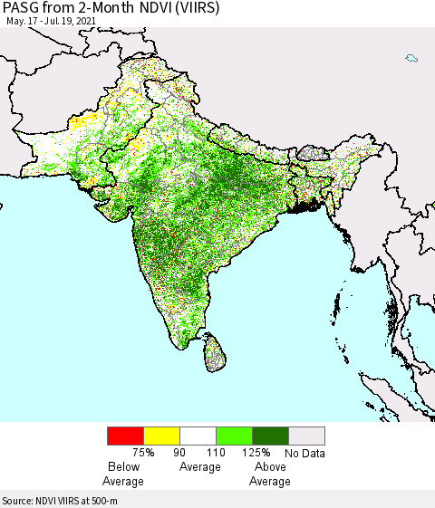 Southern Asia PASG from 2-Month NDVI (VIIRS) Thematic Map For 7/12/2021 - 7/19/2021