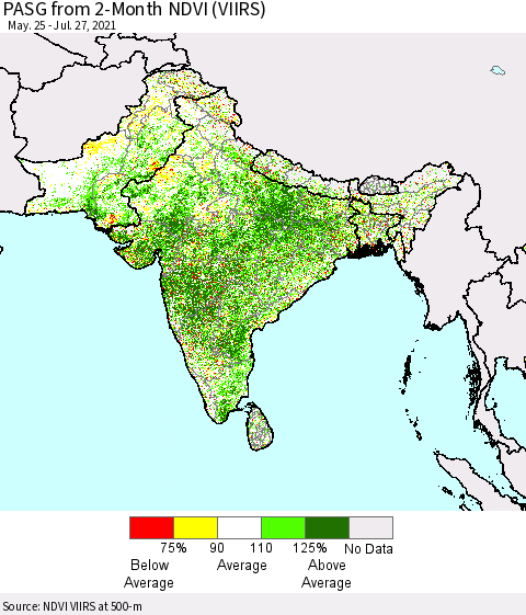 Southern Asia PASG from 2-Month NDVI (VIIRS) Thematic Map For 7/20/2021 - 7/27/2021