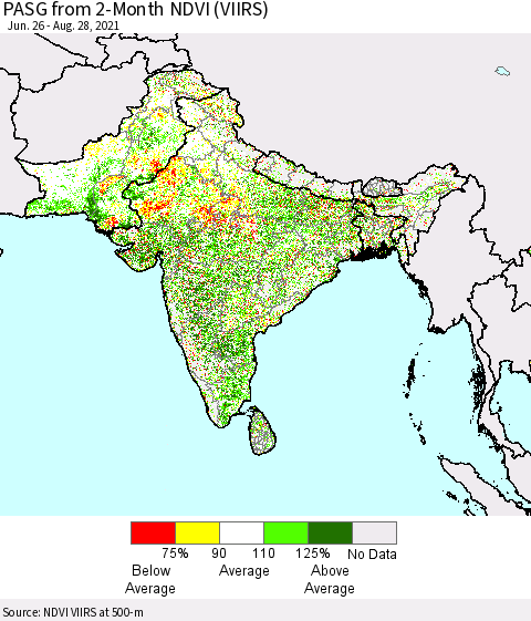 Southern Asia PASG from 2-Month NDVI (VIIRS) Thematic Map For 8/21/2021 - 8/28/2021