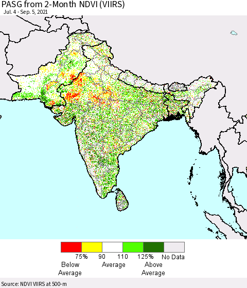 Southern Asia PASG from 2-Month NDVI (VIIRS) Thematic Map For 8/29/2021 - 9/5/2021
