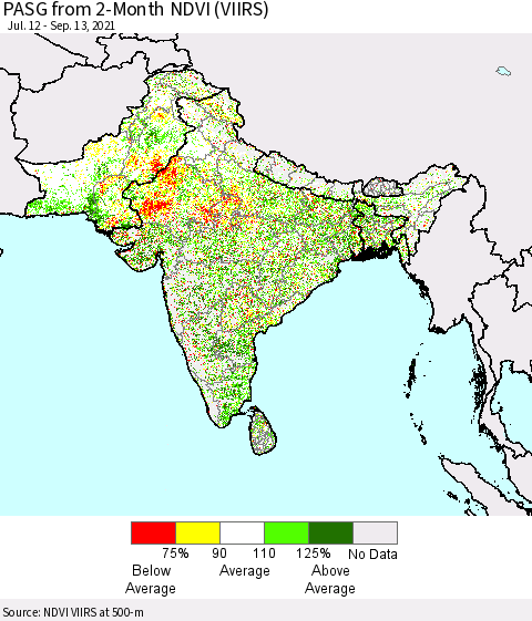 Southern Asia PASG from 2-Month NDVI (VIIRS) Thematic Map For 9/6/2021 - 9/13/2021