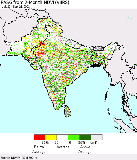 Southern Asia PASG from 2-Month NDVI (VIIRS) Thematic Map For 9/14/2021 - 9/21/2021