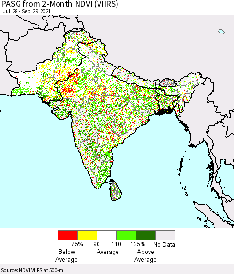 Southern Asia PASG from 2-Month NDVI (VIIRS) Thematic Map For 9/22/2021 - 9/29/2021