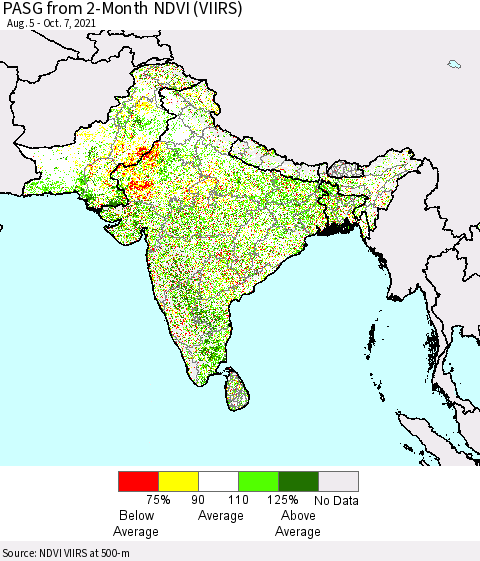 Southern Asia PASG from 2-Month NDVI (VIIRS) Thematic Map For 9/30/2021 - 10/7/2021