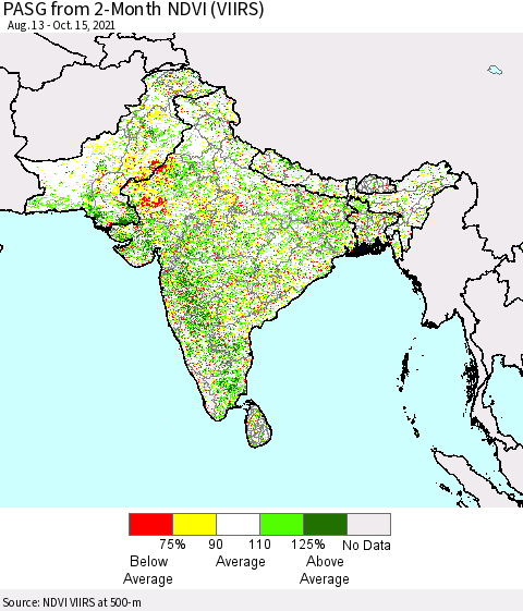 Southern Asia PASG from 2-Month NDVI (VIIRS) Thematic Map For 10/8/2021 - 10/15/2021