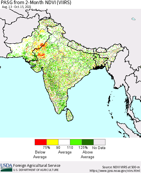 Southern Asia PASG from 2-Month NDVI (VIIRS) Thematic Map For 10/11/2021 - 10/20/2021