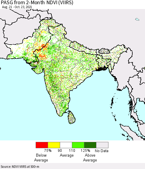 Southern Asia PASG from 2-Month NDVI (VIIRS) Thematic Map For 10/16/2021 - 10/23/2021