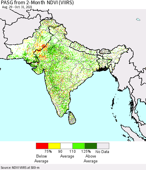 Southern Asia PASG from 2-Month NDVI (VIIRS) Thematic Map For 10/21/2021 - 10/31/2021