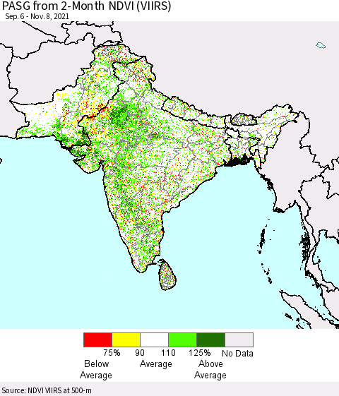 Southern Asia PASG from 2-Month NDVI (VIIRS) Thematic Map For 11/1/2021 - 11/8/2021