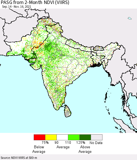 Southern Asia PASG from 2-Month NDVI (VIIRS) Thematic Map For 11/9/2021 - 11/16/2021