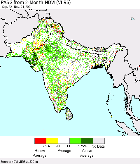 Southern Asia PASG from 2-Month NDVI (VIIRS) Thematic Map For 11/17/2021 - 11/24/2021