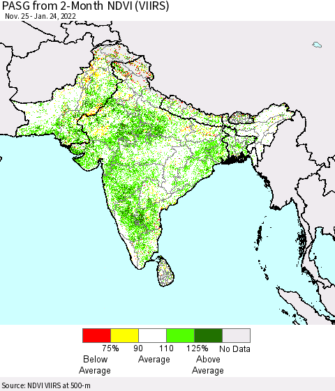 Southern Asia PASG from 2-Month NDVI (VIIRS) Thematic Map For 1/17/2022 - 1/24/2022