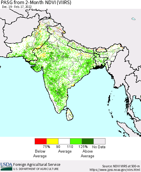 Southern Asia PASG from 2-Month NDVI (VIIRS) Thematic Map For 2/11/2022 - 2/20/2022