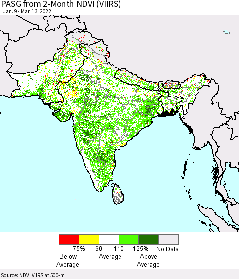 Southern Asia PASG from 2-Month NDVI (VIIRS) Thematic Map For 3/6/2022 - 3/13/2022