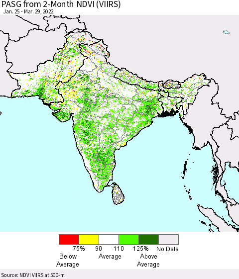 Southern Asia PASG from 2-Month NDVI (VIIRS) Thematic Map For 3/22/2022 - 3/29/2022