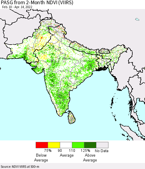 Southern Asia PASG from 2-Month NDVI (VIIRS) Thematic Map For 4/7/2022 - 4/14/2022