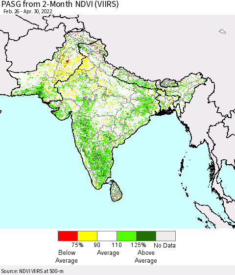 Southern Asia PASG from 2-Month NDVI (VIIRS) Thematic Map For 4/23/2022 - 4/30/2022