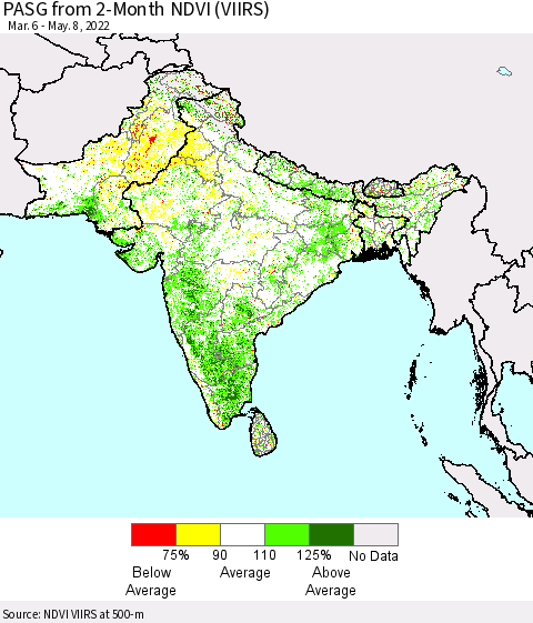 Southern Asia PASG from 2-Month NDVI (VIIRS) Thematic Map For 5/1/2022 - 5/8/2022