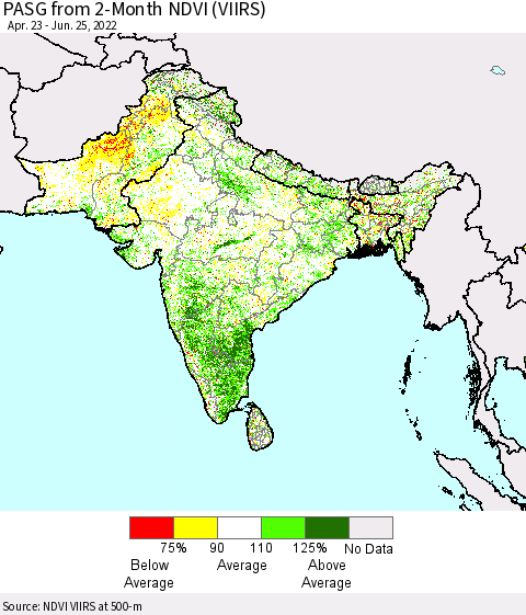 Southern Asia PASG from 2-Month NDVI (VIIRS) Thematic Map For 6/18/2022 - 6/25/2022