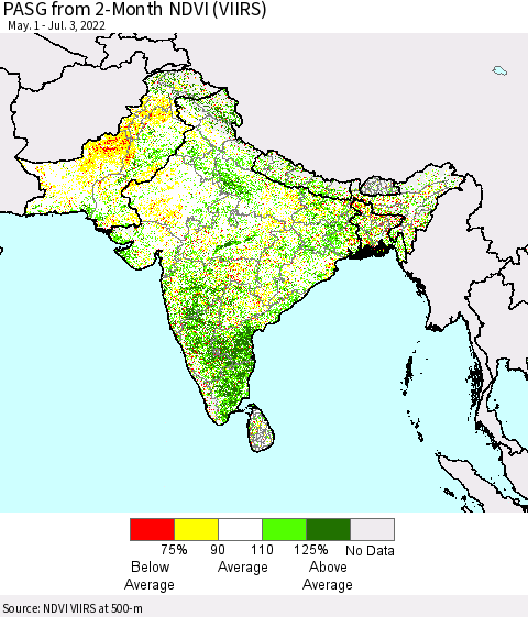 Southern Asia PASG from 2-Month NDVI (VIIRS) Thematic Map For 6/26/2022 - 7/3/2022
