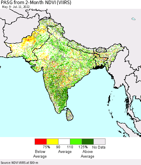 Southern Asia PASG from 2-Month NDVI (VIIRS) Thematic Map For 7/4/2022 - 7/11/2022