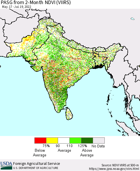 Southern Asia PASG from 2-Month NDVI (VIIRS) Thematic Map For 7/11/2022 - 7/20/2022