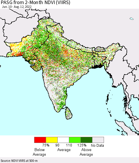 Southern Asia PASG from 2-Month NDVI (VIIRS) Thematic Map For 8/5/2022 - 8/12/2022
