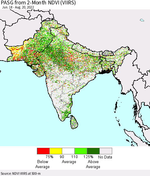 Southern Asia PASG from 2-Month NDVI (VIIRS) Thematic Map For 8/11/2022 - 8/20/2022