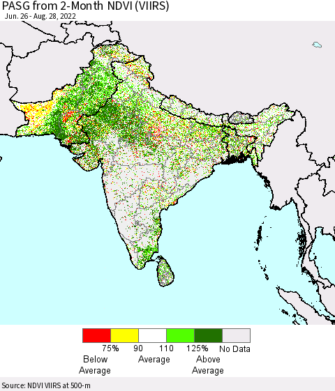 Southern Asia PASG from 2-Month NDVI (VIIRS) Thematic Map For 8/21/2022 - 8/28/2022