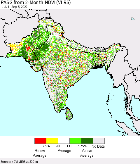 Southern Asia PASG from 2-Month NDVI (VIIRS) Thematic Map For 8/29/2022 - 9/5/2022