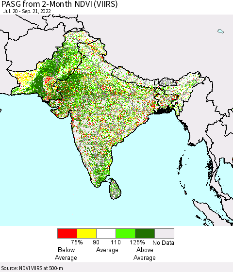 Southern Asia PASG from 2-Month NDVI (VIIRS) Thematic Map For 9/14/2022 - 9/21/2022