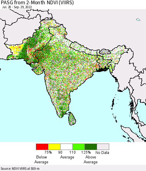 Southern Asia PASG from 2-Month NDVI (VIIRS) Thematic Map For 9/22/2022 - 9/29/2022