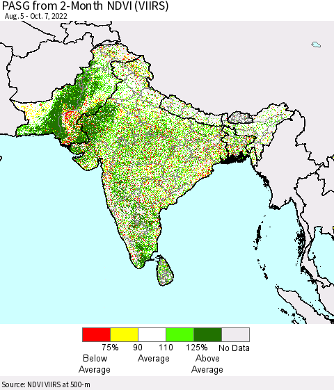 Southern Asia PASG from 2-Month NDVI (VIIRS) Thematic Map For 9/30/2022 - 10/7/2022
