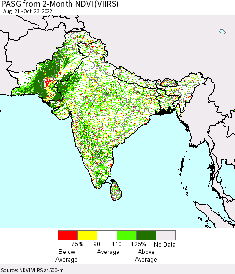 Southern Asia PASG from 2-Month NDVI (VIIRS) Thematic Map For 10/16/2022 - 10/23/2022