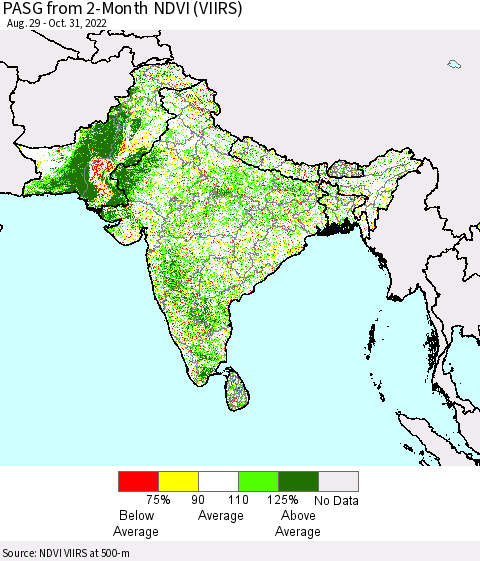 Southern Asia PASG from 2-Month NDVI (VIIRS) Thematic Map For 10/21/2022 - 10/31/2022