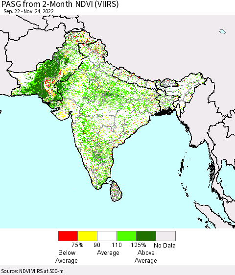 Southern Asia PASG from 2-Month NDVI (VIIRS) Thematic Map For 11/17/2022 - 11/24/2022