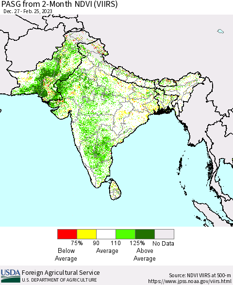 Southern Asia PASG from 2-Month NDVI (VIIRS) Thematic Map For 2/21/2023 - 2/28/2023