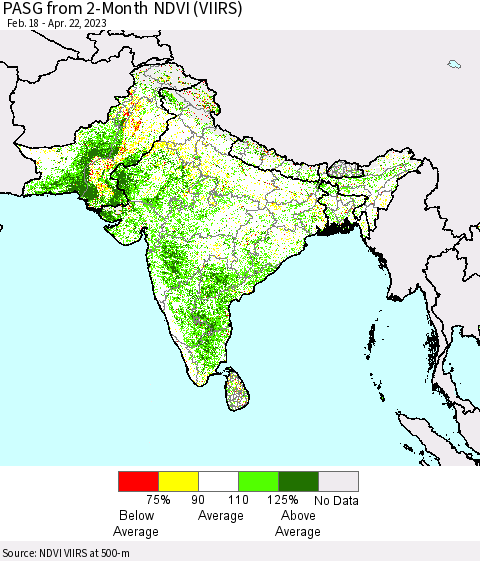 Southern Asia PASG from 2-Month NDVI (VIIRS) Thematic Map For 4/15/2023 - 4/22/2023