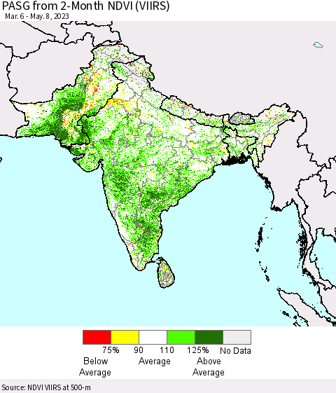 Southern Asia PASG from 2-Month NDVI (VIIRS) Thematic Map For 5/1/2023 - 5/8/2023