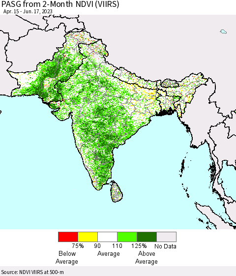 Southern Asia PASG from 2-Month NDVI (VIIRS) Thematic Map For 6/10/2023 - 6/17/2023