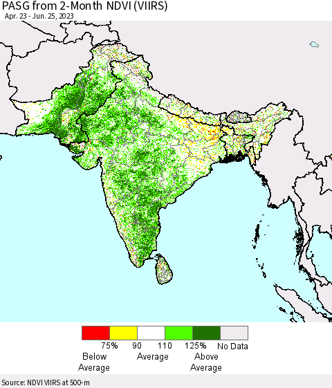 Southern Asia PASG from 2-Month NDVI (VIIRS) Thematic Map For 6/18/2023 - 6/25/2023