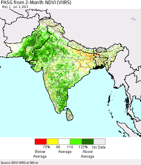 Southern Asia PASG from 2-Month NDVI (VIIRS) Thematic Map For 6/26/2023 - 7/3/2023
