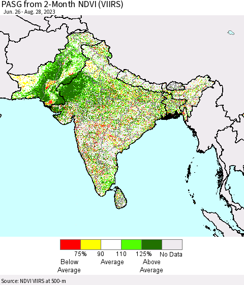 Southern Asia PASG from 2-Month NDVI (VIIRS) Thematic Map For 8/21/2023 - 8/28/2023