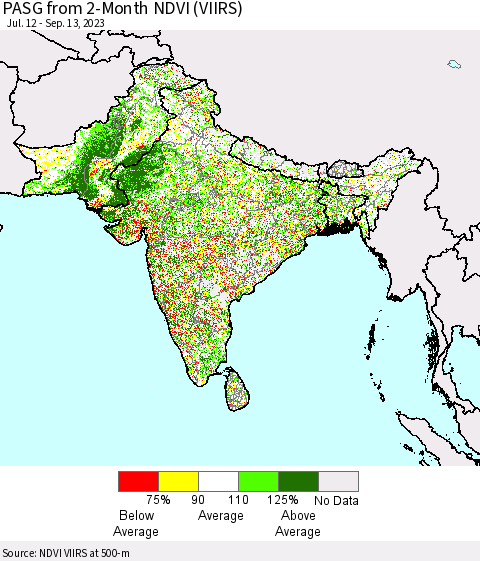 Southern Asia PASG from 2-Month NDVI (VIIRS) Thematic Map For 9/6/2023 - 9/13/2023