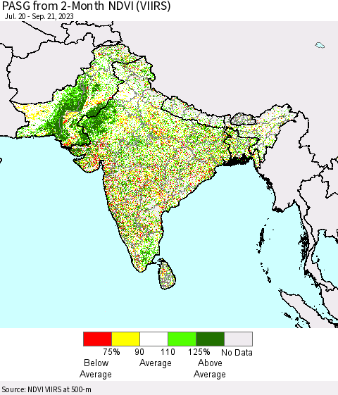 Southern Asia PASG from 2-Month NDVI (VIIRS) Thematic Map For 9/14/2023 - 9/21/2023
