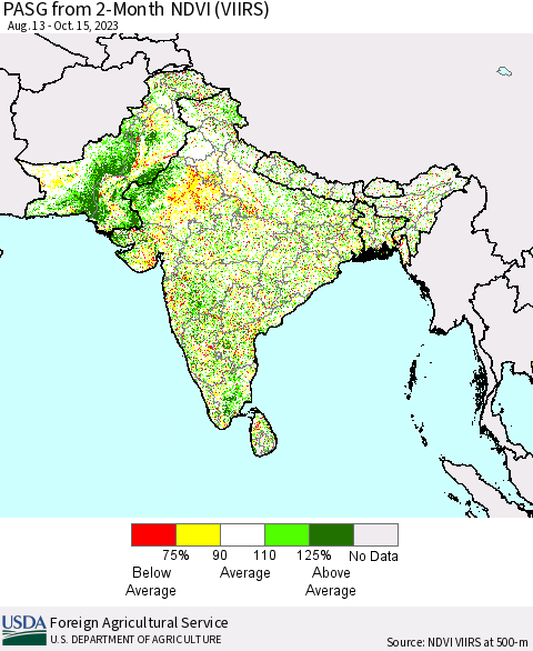 Southern Asia PASG from 2-Month NDVI (VIIRS) Thematic Map For 10/11/2023 - 10/20/2023