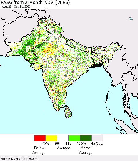 Southern Asia PASG from 2-Month NDVI (VIIRS) Thematic Map For 10/24/2023 - 10/31/2023