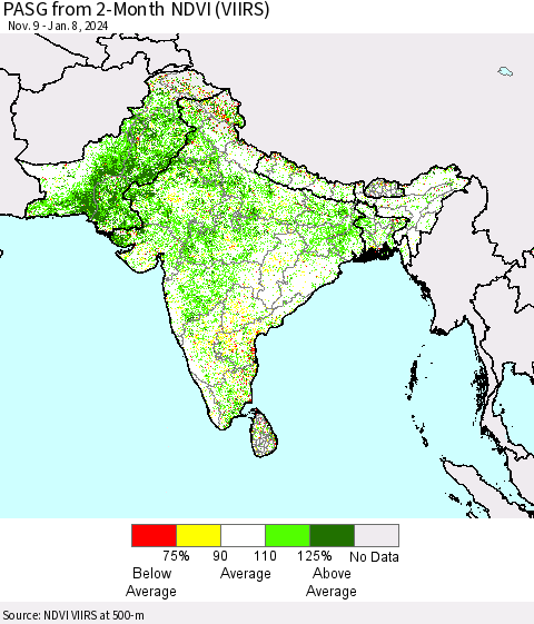 Southern Asia PASG from 2-Month NDVI (VIIRS) Thematic Map For 1/1/2024 - 1/8/2024