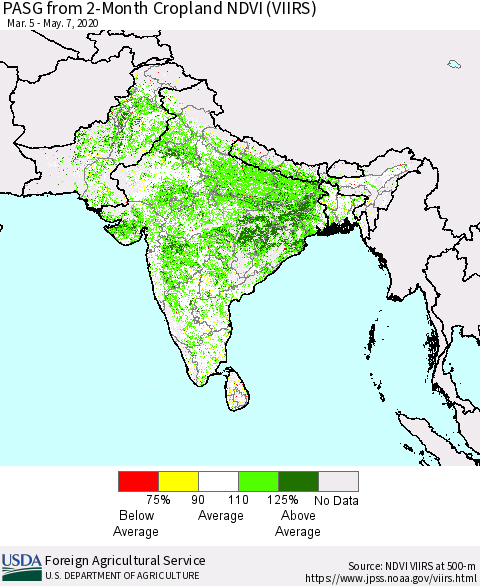 Southern Asia PASG from 2-Month Cropland NDVI (VIIRS) Thematic Map For 5/1/2020 - 5/10/2020