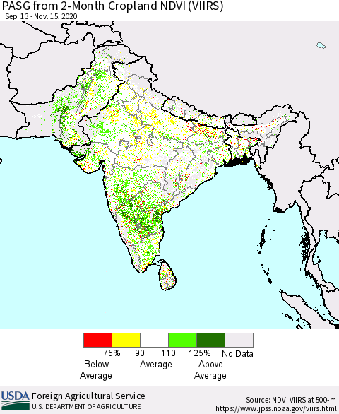 Southern Asia PASG from 2-Month Cropland NDVI (VIIRS) Thematic Map For 11/11/2020 - 11/20/2020
